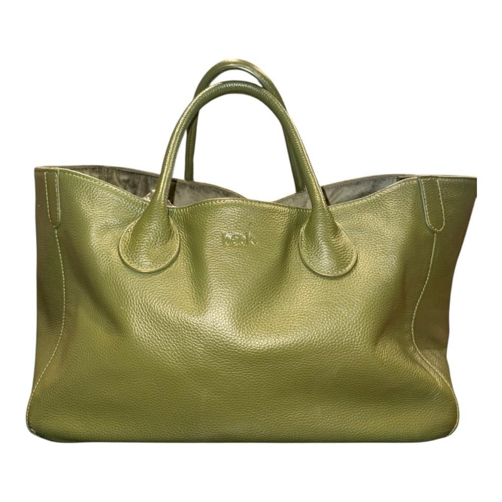 Beck Large Classic Leather Tote Bag Green Chartreuse Pebble Grain